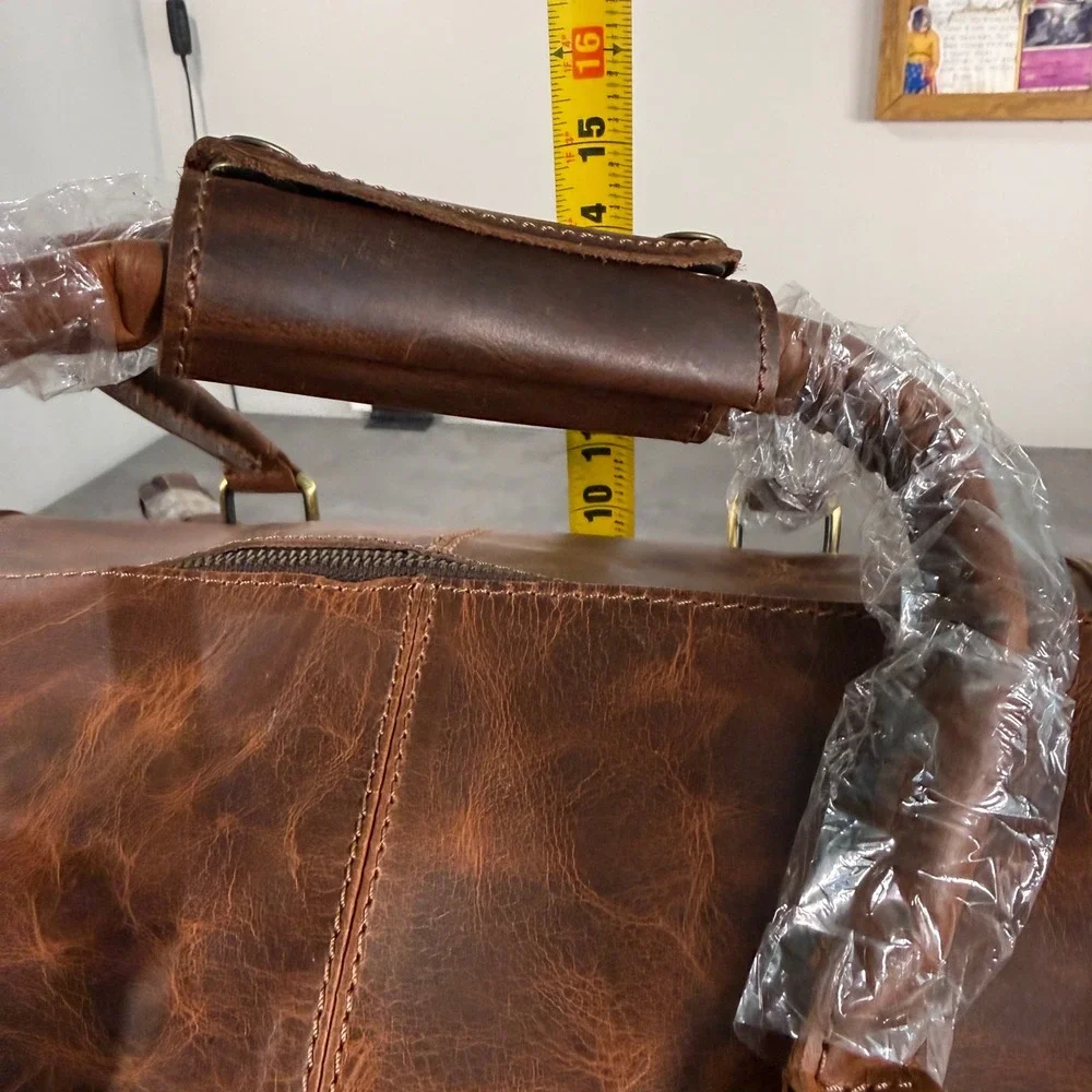 Denver Leather Craft Rio Duffel Men Large Brown Leather Shoe Compartment Travel
